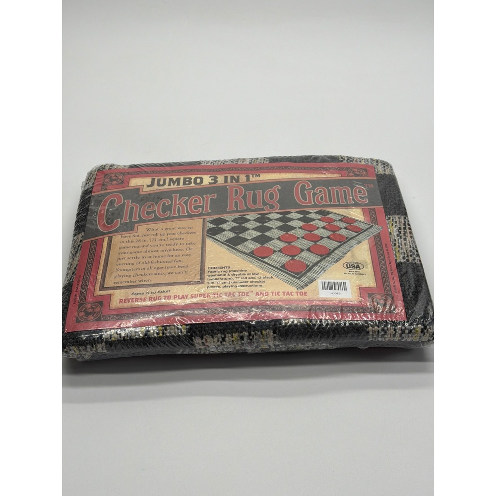 Jumbo 3 in 1 Checker Rug Game 28 Inch Reversible Fabric Mat Tic Tac Toe USA New